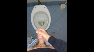 a young guy went into a dirty public toilet to pee and jerk off