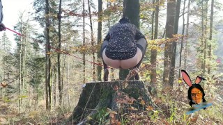 Stockings and high heels mature milf mom pissing outdoor with anus on leash