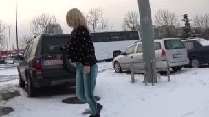 I stopped my car in public parking and i PEE in the SNOW