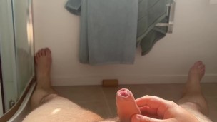 Bathroom floor pee fountain on self