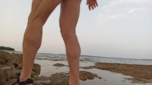 enjoying my pee on the beach